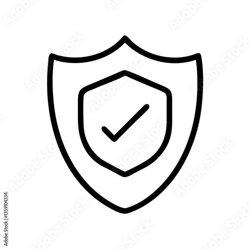 Shield icon outline with check mark on white background