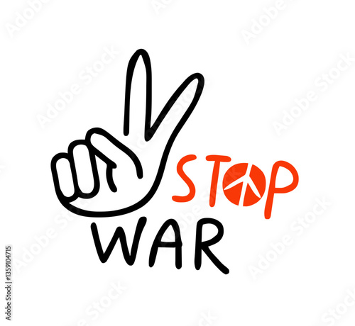 Peace Hand Gesture with Stop War Text Design