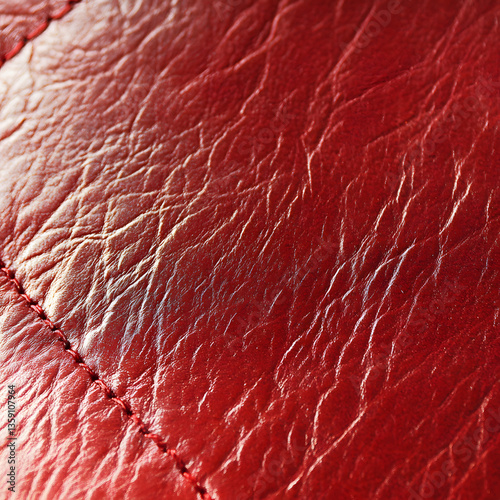 Rich Red Leather Texture with Subtle Stitching Detail