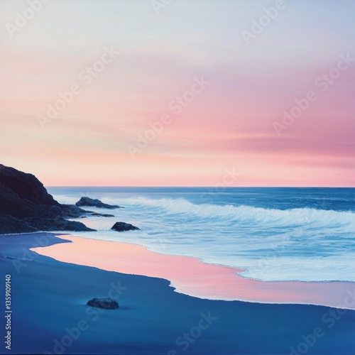 Tranquil shores meet a cotton candy sky, painting a serene coastal escape