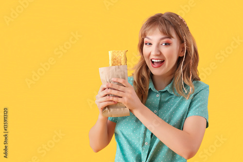Young woman with tasty sand...