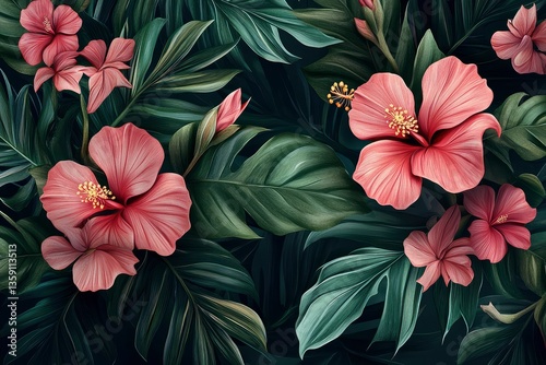 beautiful fantasy design vintage wallpaper tropical botanical flower bunch,vintage motif for floral print digital background minimalizm