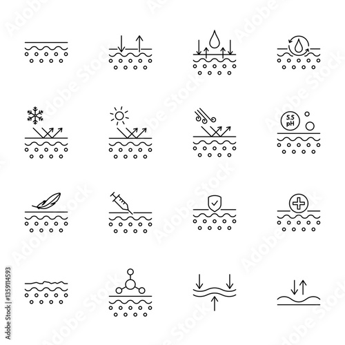 Skin care line icons, epidermis icons set, editable stroke