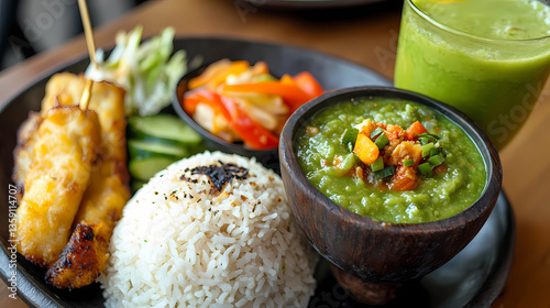 A classic Indonesian meal of chicken and raw vegetables