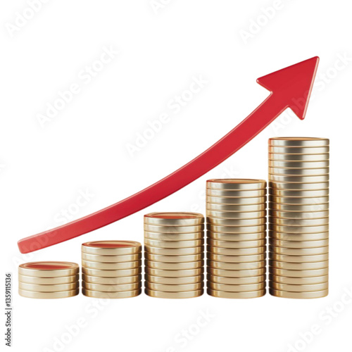 3d growth of money isolated on transparent background with wealth financial business success finance graph stock profit, investment chart, business success,graph with coins