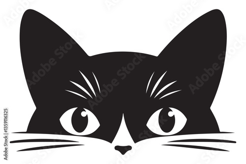 Silhouette of Cat Peeking over Ledge with Intense Eyes