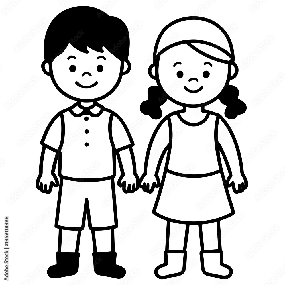 Siblings. Couple of little boy and girl. Brothers and sisters day celebration. Vector illustration on white background. Siblings. Couple of little boy and girl. Brothers and sisters day celebration. Vector illustration on white background.