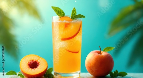 Refreshing Peach Iced Tea Drink with Fresh Fruit