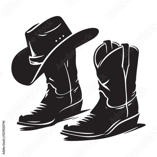 Cowboy Boots And Hat Silhouette Vector Rustic Western Fashion