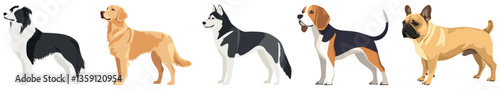 Diverse dog breeds illustration, element vector set