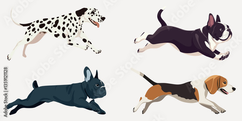 Diverse dog breeds illustration, element vector set