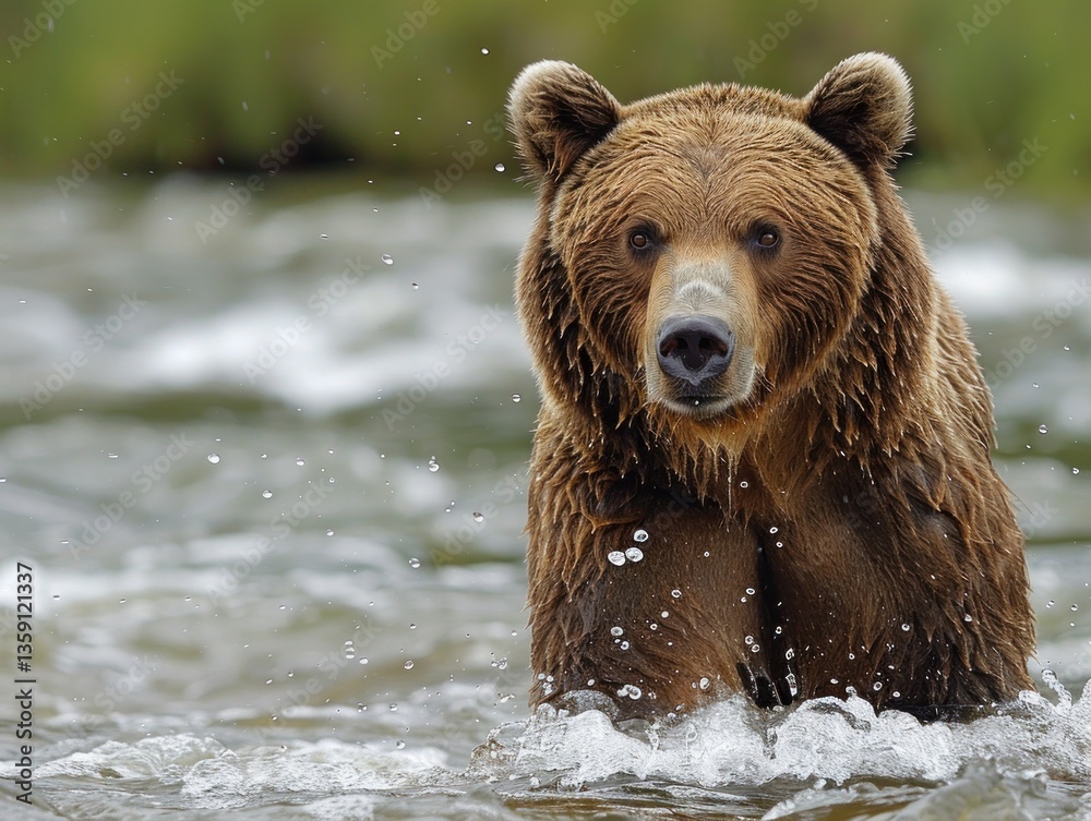 A Powerful Grizzly Bear Emerging from a River A Powerful Grizzly Bear Emerging from a River