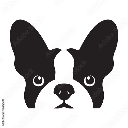 Adorable Boston Terrier Face Silhouette Graphic Design Element