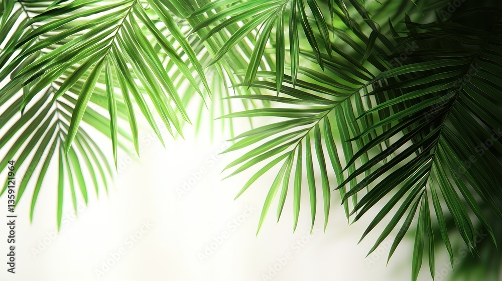 Fototapeta premium Tropical palm leaves, vibrant greenery, elegant background, nature