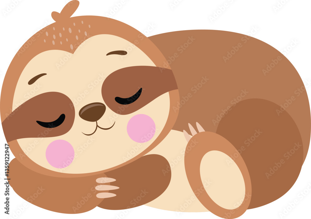 Fototapeta premium Friendly brown sloth sleeping isolated on white