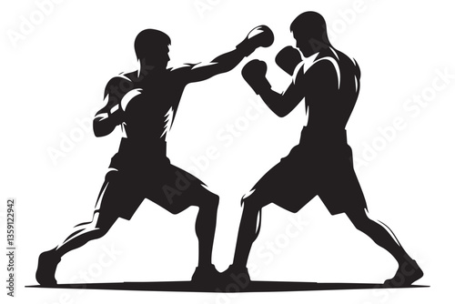 Intense Boxing Match Showdown A Silhouette Illustration of Fighters Sparring