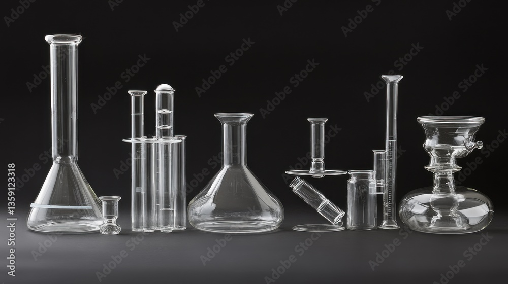 Collection of Laboratory Glassware on Black Background for Science Collection of Laboratory Glassware on Black Background for Science