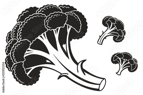 cauliflower make it silhouette vector all shape black color line art white background A.eps