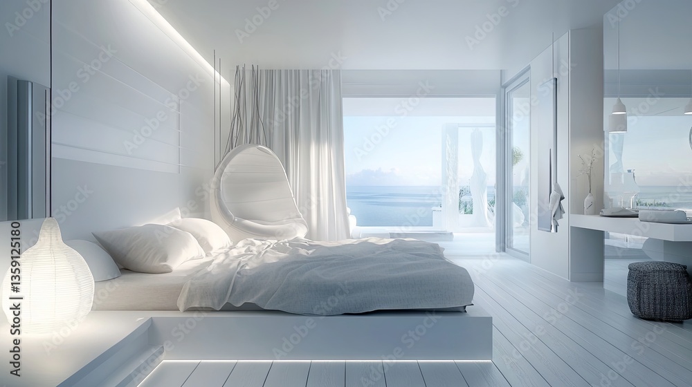 Fototapeta premium White Bedroom Interior for Relaxation and Healthy Sleep