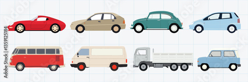Colorful vintage car isolated illustration, vector set