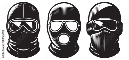 Ski Mask Silhouette Vector Illustrations for Security and Sports