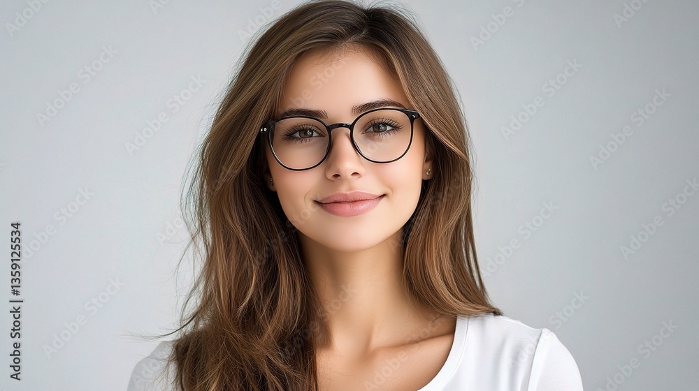 Fototapeta premium Young Businesswoman in Glasses with Natural Smile and Elegant Style