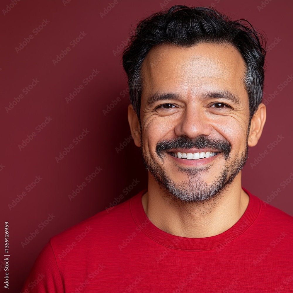 A close-up of a middle-aged Indian man with a red background A close-up of a middle-aged Indian man with a red background