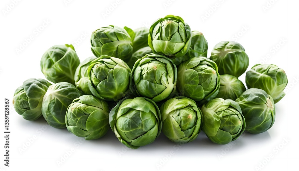 Pile of Fresh Green Brussels Sprouts on a White Background Pile of Fresh Green Brussels Sprouts on a White Background