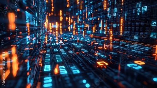 Wallpaper Mural Binary code background in digital matrix with scientific database concept. Futuristic digital data flow in a vibrant tech environment. Torontodigital.ca