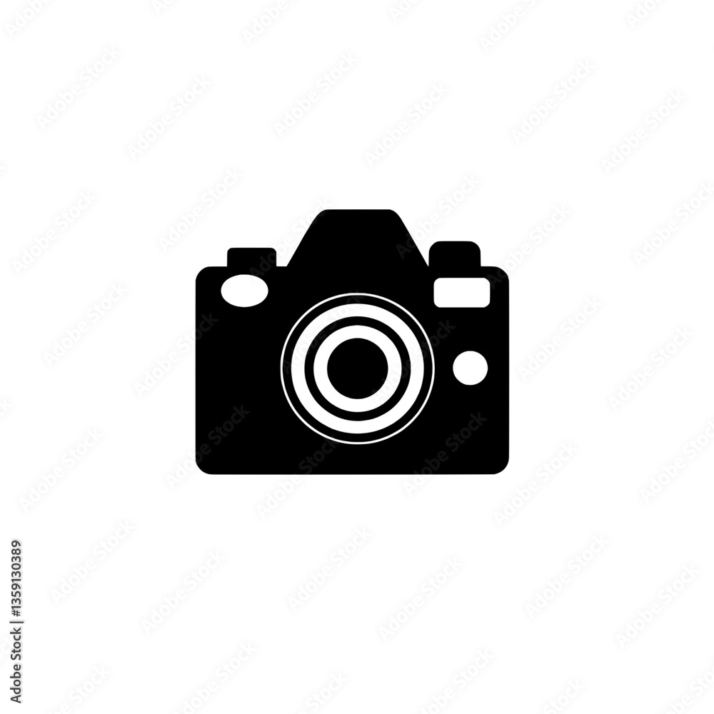Bold solid black silhouette of a camera, representing digital photography, professional media equipment, or minimalist design elements. Bold solid black silhouette of a camera, representing digital photography, professional media equipment, or minimalist design elements.