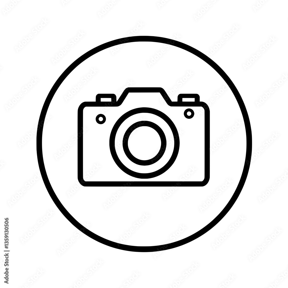 A simplistic camera icon inside a circle, ideal for professional photographers, media industry branding, or creative content production. A simplistic camera icon inside a circle, ideal for professional photographers, media industry branding, or creative content production.