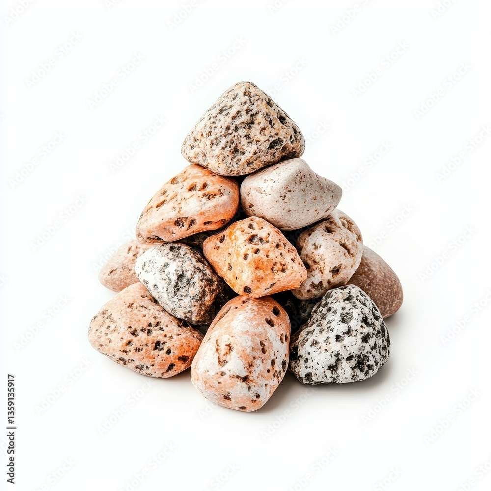 A heap of river stones and gravel used for landscaping and construction projects, showcasing natural textures and colors.