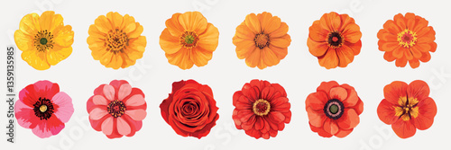 Vibrant colorful floral patterns, element vector set
