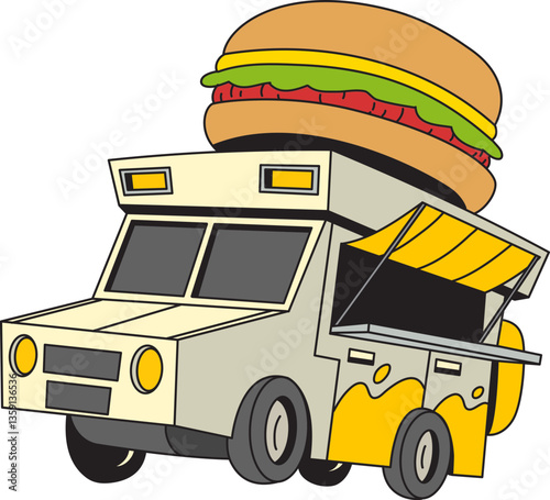 cartoon food truck with a burger