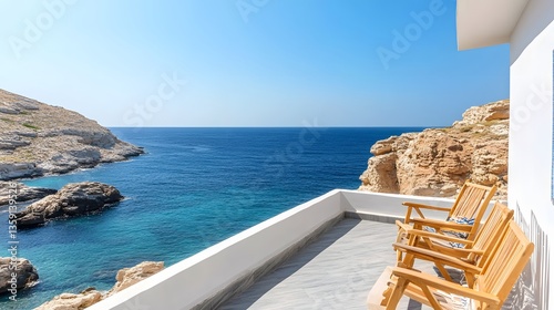 Stunning Sea View Terrace with Wooden Chairs