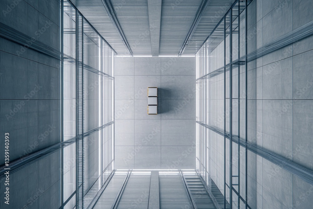 Fototapeta premium Modern Concrete Architectural Interior Design with Steel Structure, Empty Hallway, Minimalist Style