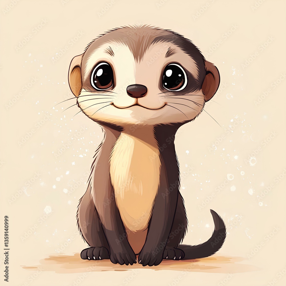 Cute baby Curious ferret character, cartoon, webtoon, illustration