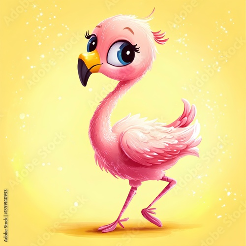 Cute baby Dancing flamingo  character, cartoon, webtoon, illustration