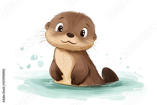 Cute baby Playful otter character, cartoon, webtoon, illustration photo