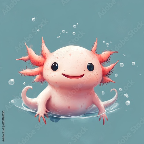 Obraz na płótnie Cute baby Bubbly axolotl character, cartoon, webtoon, illustration w salonie