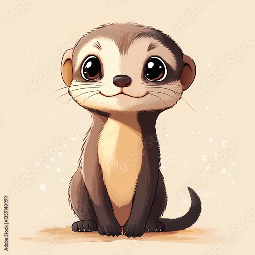 Obraz na płótnie Cute baby Curious ferret character, cartoon, webtoon, illustration w salonie