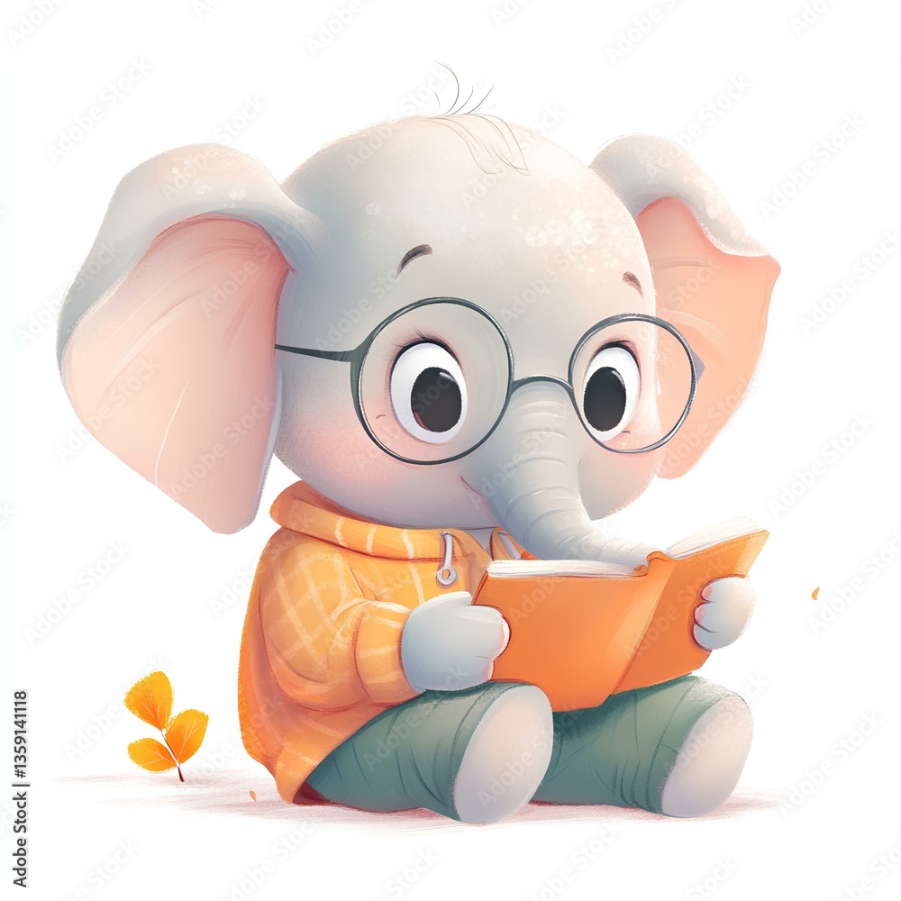Cute baby Tiny elephant character, cartoon, webtoon, illustration