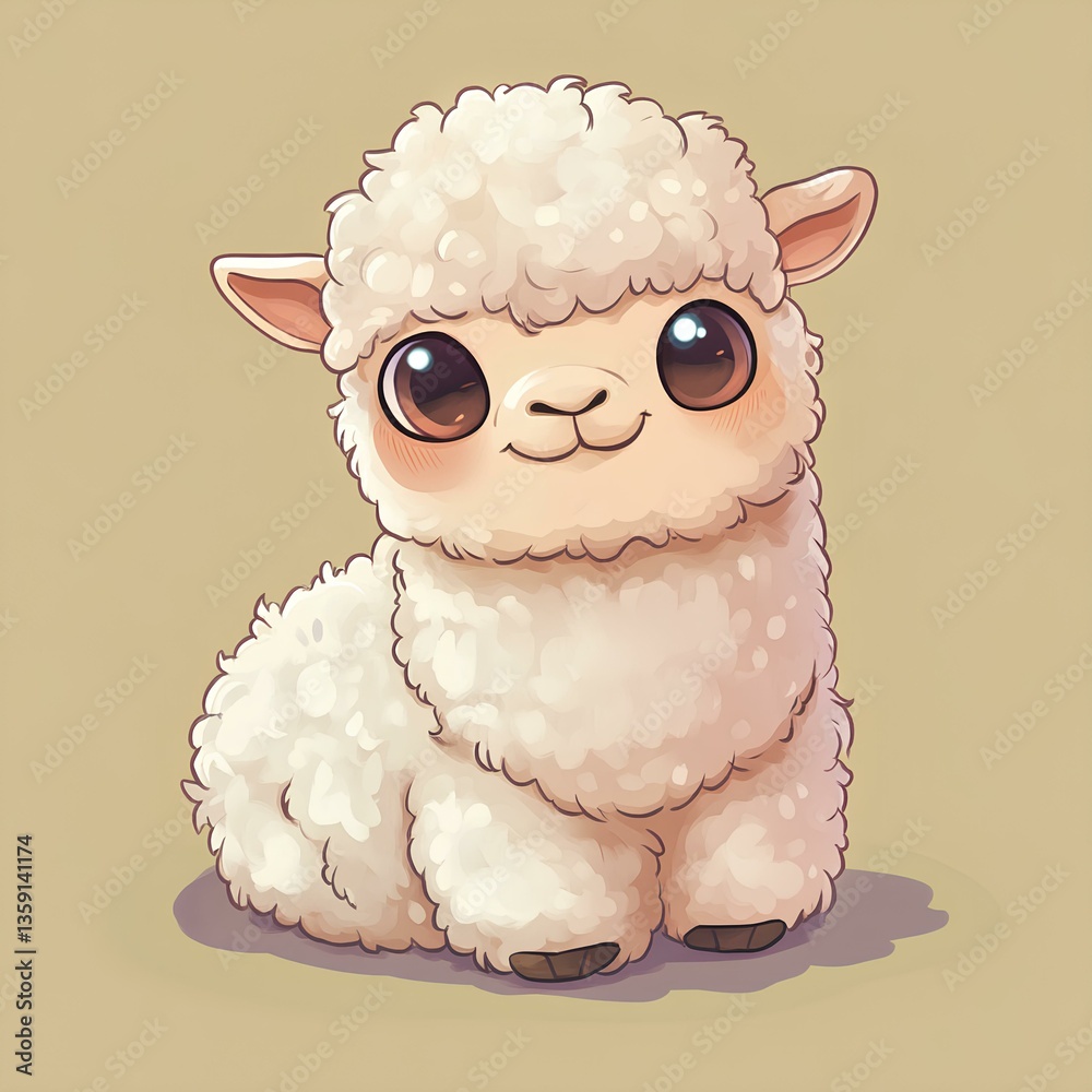 Cute baby Fuzzy alpaca character, cartoon, webtoon, illustration