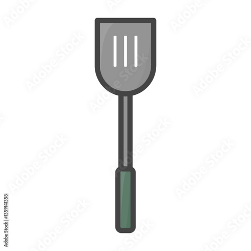 Silver spatula with green handle