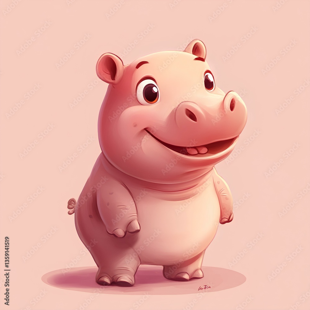 Cute baby funny hippopotamus character, cartoon, webtoon, illustration