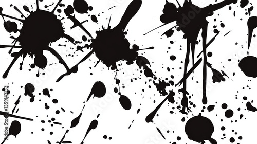 Abstract black ink splatters on white background