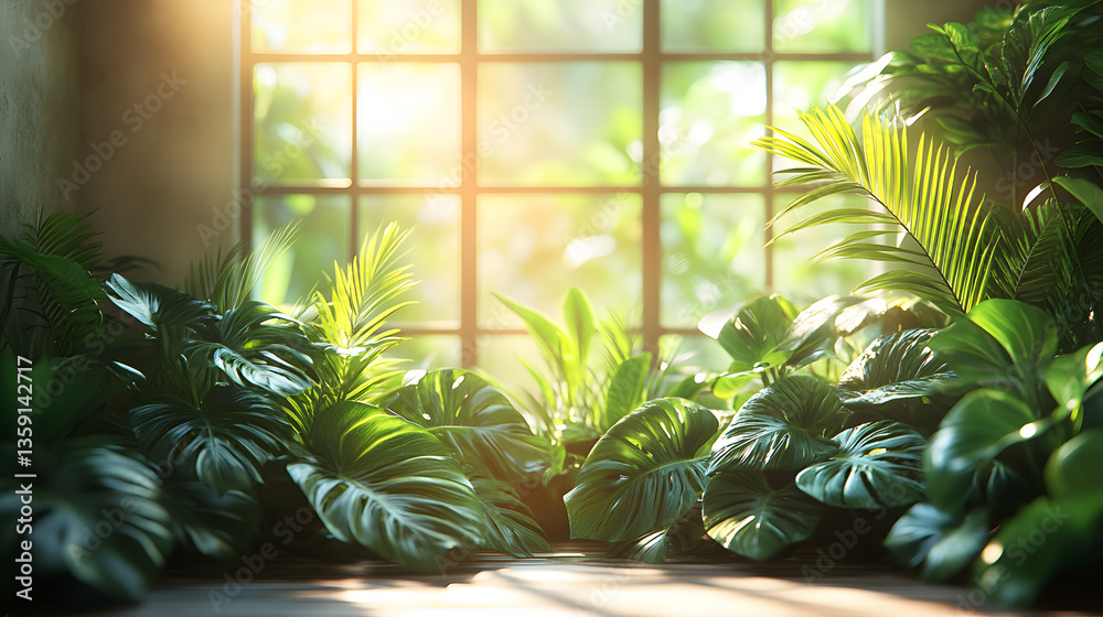 Fototapeta premium A lush green plant with leaves that are reaching towards the sun