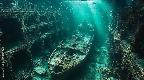 Haunted wreck lost in fish abyss high resolution image