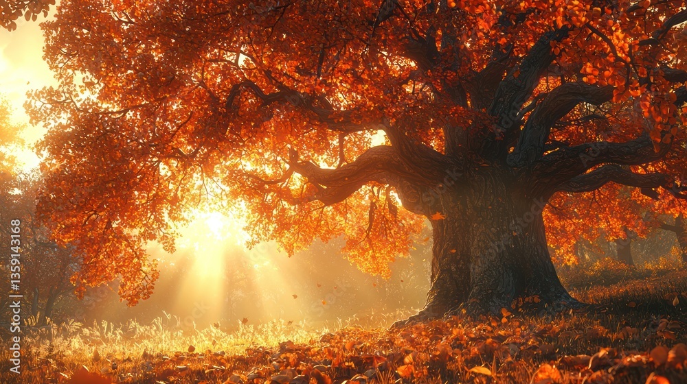 Autumn tree sun rays forest, beautiful fall scene, tranquil nature, perfect for desktop wallpaper Autumn tree sun rays forest, beautiful fall scene, tranquil nature, perfect for desktop wallpaper