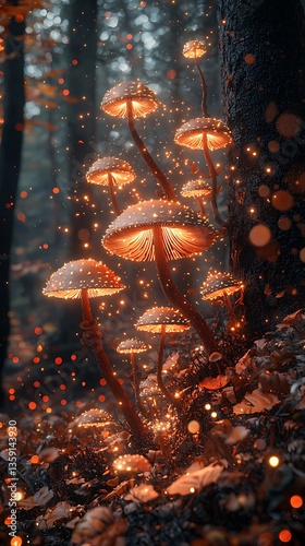 Magical mushroom forest with sparkles high resolution picture